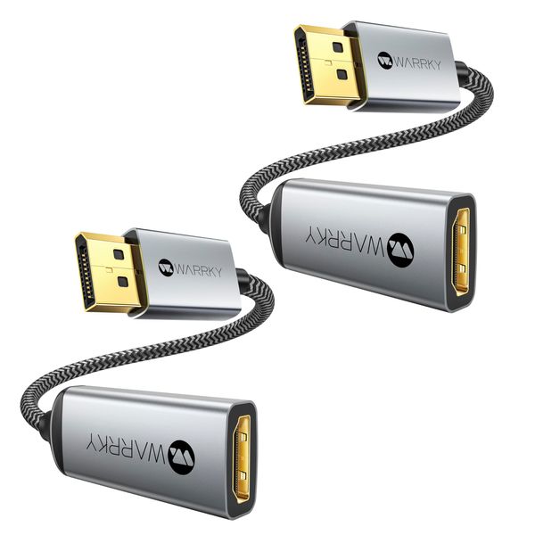 WARRKY DisplayPort auf HDMI Adapter, 2 Stück (4K UHD), [24K vergoldet Stecker, schlankes, Aluminiumhülse] Display Port auf HDMI Adapter für Lenovo, Dell, HP, ThinkPad, GPU, Grafikkarte Und Mehr