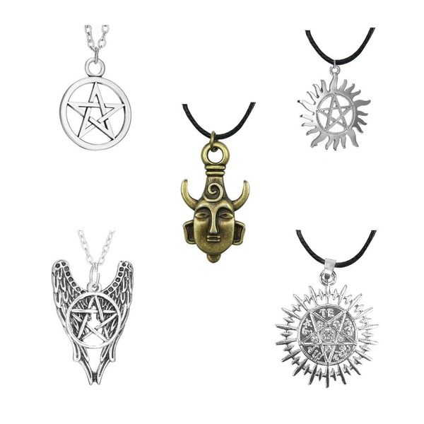 Supernatural Necklace, 5 pcs Dean Winchester Mask Pendant Two-Sided Supernatural Necklace