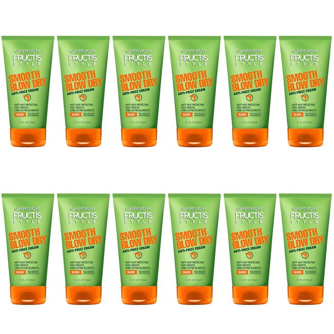 Pack of (12) New Garnier Fructis Style Smooth Blow Dry Anti-Frizz Cream, 5.1 oz