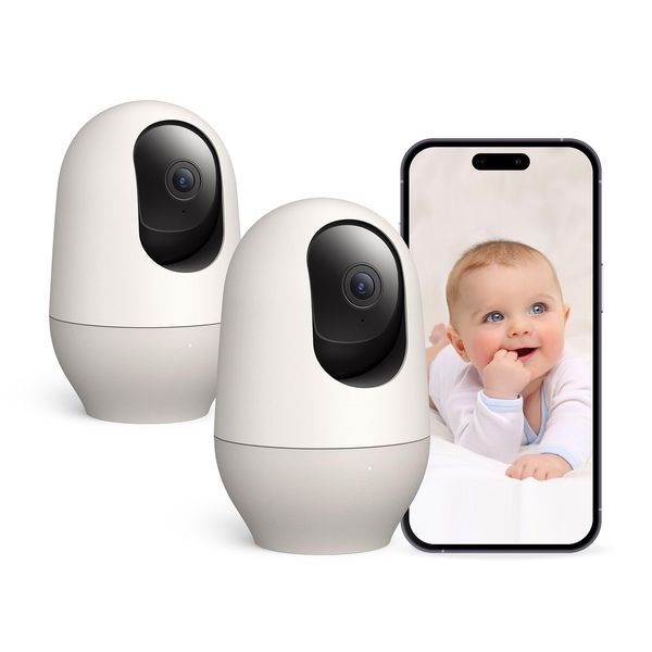 nooie Baby Monitor with Camera 2 Pack,WiFi Baby Monitor Camera,360-degree1080P,Smart Baby Camera with Motion Tracking,Night Vision,Two Way Audio&Sound Detection,Works with Alexa,SD Card and Cloud