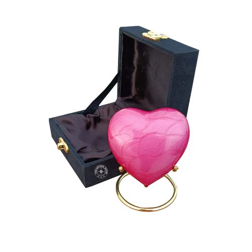 Pink Urn Keepsake Mini Heart Cremation Urn with Premium Black Box & Brass Stand - For Your Loved One & Human Ashes & Perfect Heart Urn for Adults & Infants