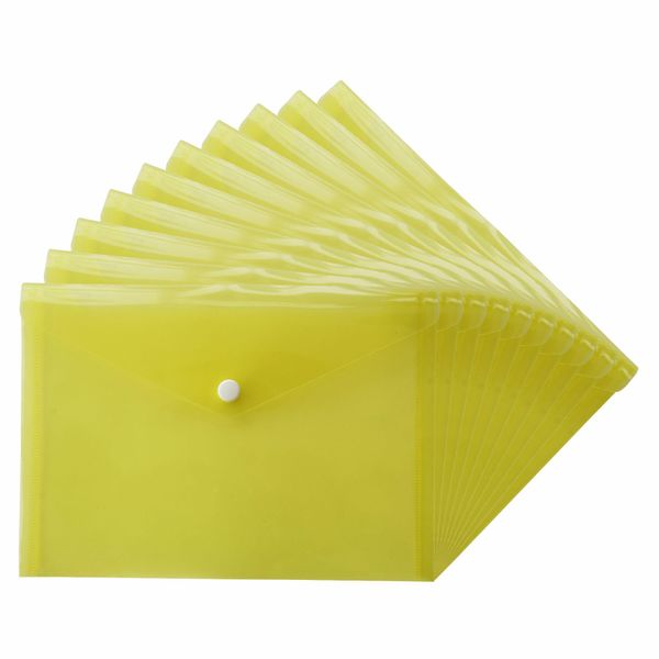 CHPL A5 Plastic Wallets with Stud Button [ 100 Pcs ] Translucent Popper Wallets for Document Storage, Filing & Organisation, Folders for Office and School [ Yellow ]