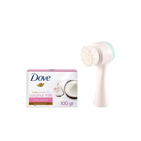 Çift Taraflı Yüz Temizleme Fırçası Dove Cream Bar Coconut Milk Sabun 100 gr