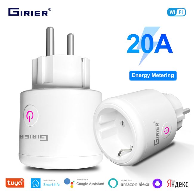 GIRIER Tuya ZigBee Plug 20A Smart Outlet Socket EU with Power Monitoring  Timer Function 4200W Works with Alexa Alice Hey Google