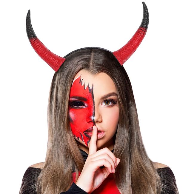 Devil Horns Headband Halloween Demon Witch Horn for Girls Women Day of The Dead Headwear Hair Accessorie Black Red Devil Ox Horns Witch Cosplay Carnival Masquerade Headdress Party Photo Props