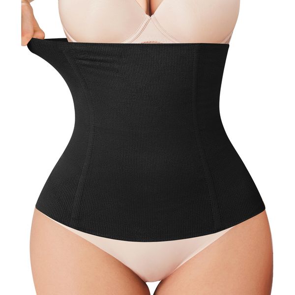 Nebility Womens' Waist Trainer Tummy Control Waist Cincher Slim Body Shaper (Black Without Hook, M)