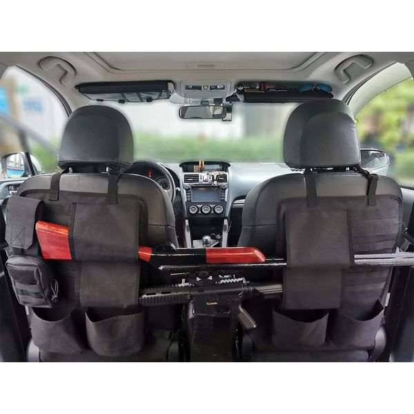 2PCS Tactical Seat Back Organizer Molle Car Backseat Gun Rack Shotgun Holder Panel Accessories Vehicle Seatback Rear Storage Cover Protector for Truck MPV Wrangler