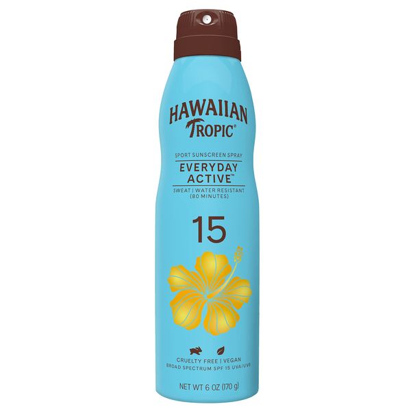 Hawaiian Tropic Everyday Active Clear Spray Sunscreen SPF 15, 6oz | Hawaiian Tropic Sunscreen SPF 15, Sunblock, Oxybenzone Free Sunscreen, Spray On Sunscreen, Body Sunscreen Spray SPF 15, 6oz