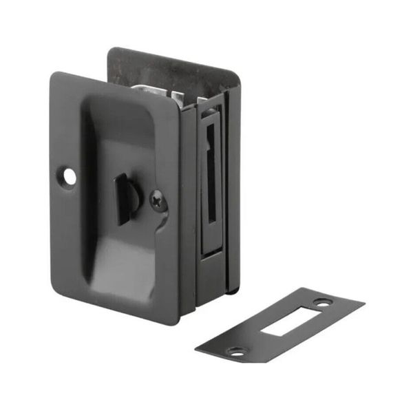 Onward 1701FBPSBC Pocket Door Pull with Privacy Lock - Rectangular, Black