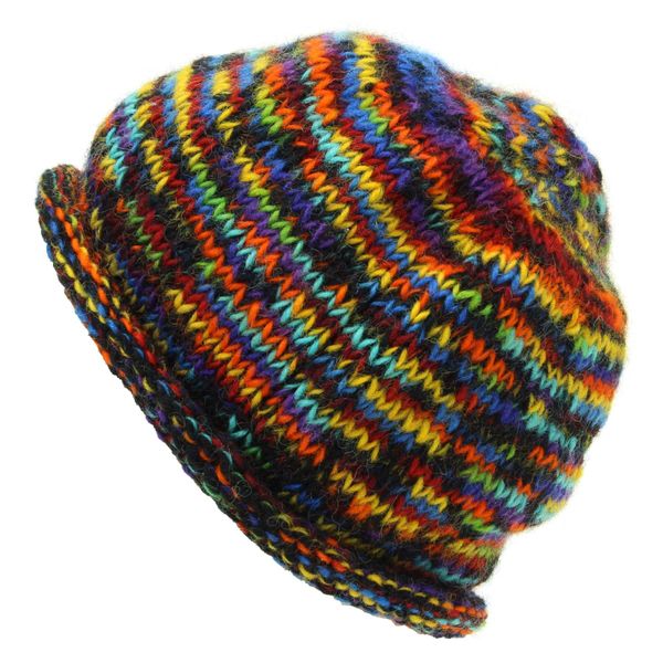 LOUDelephant Hand Knitted Wool Beanie Hat - SD Black Rainbow