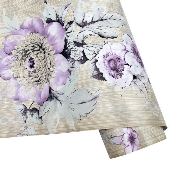 Yifely Vintage Purple Peony Self-Adhesive Kitchen Shelf Drawer Liner Moisture Proof PVC Mat 45x300cm