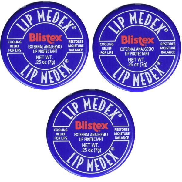 3 x Jars Blistex Lip Medex Cooling Relief for Sore Lips & Moisture 0.25 oz Each