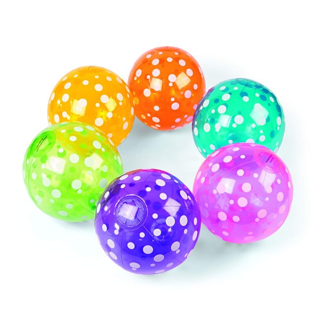 Fun Express Inflatable Polka-Dot Beach Balls (1 Dozen) in 6 Colors, Pool Party, Summer Water Fun and Birthday Parties, Bulk Pack for Adults and Children