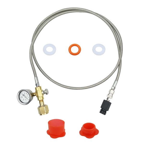 60in Fit for Soda Stream Adapter Hose Kit with Big Pressure Gauge CGA320 to TR21-4 Soda Maker Co2 Tank Direct Adapter Hose Maximum Working Pressure 4500PSI