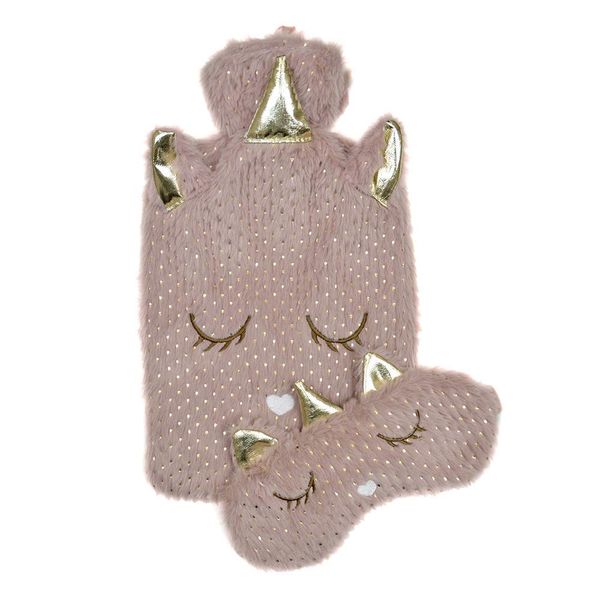 STC Stores Natural Rubber Hot Water Bottles with Removable Novelty Plush Covers (Unicorn with Eyemask - 2 Litre Bottle)