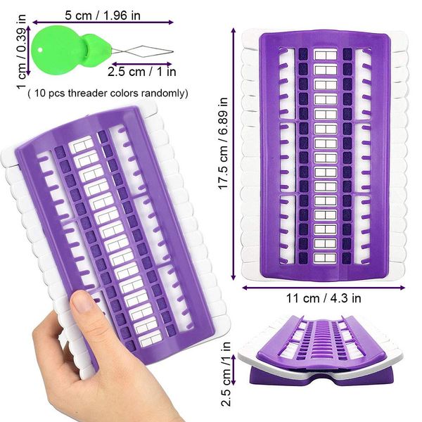 PERFETSELL Embroidery Thread Organiser 30 Positions Cross Stitch Thread Holder DIY Crafts Sewing Embroidery Thread Storage Tool with 10 Pcs Needle Threaders and 4 pcs Thread Organiser Cards Purple