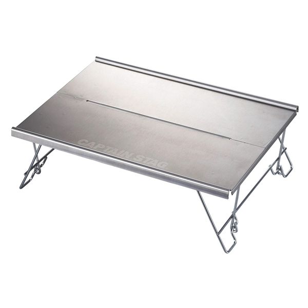 Captain Stag UC-556 Outdoor Table, Bonfire Table, Stainless Steel, Solo Table, Width 11.6 x Depth 8.5 x Height 3.7 inches (295 x 215 x 95 mm), Compact, Foldable, Storage Case Included, Silver