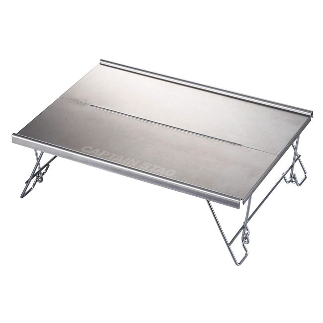 Captain Stag UC-556 Outdoor Table, Bonfire Table, Stainless Steel, Solo Table, Width 11.6 x Depth 8.5 x Height 3.7 inches (295 x 215 x 95 mm), Compact, Foldable, Storage Case Included, Silver