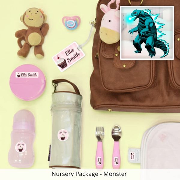 Kids Labels Nursery Package, 75 Durable Personalized Name Labels & Tags (Monster)