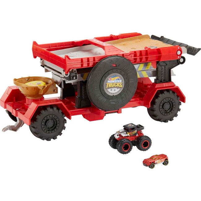 Hot Wheels Monster Trucks Down Hill Race & Go Playset with 1:64 Scale Bone Shaker Toy Truck & 1:64 Scale Toy Car