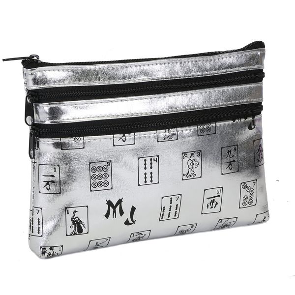 Mah Jongg Silver 3 Zipper Mah Jong Purse for Mahjong Card