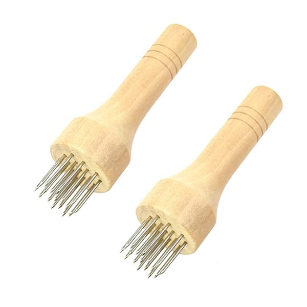 KREDHONG 2 Pcs Stainless Steel Meat Tenderizer Mallet Wood Handle Meat Blades Needle Manual Steak Hammer for Beef, Steak, Chicken and Pork