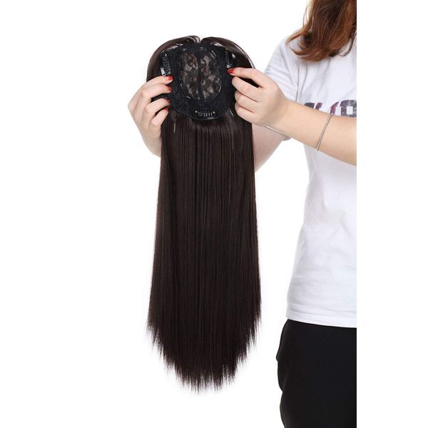 Hair Toppers for Women One Piece Clip in Toppers Extensions Straight Real Mono Toppiece Hair Piece for Thinning Hair 17" - Dark Brown