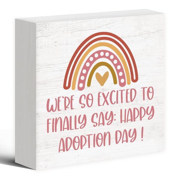 Luipk Adoption Day Gifts Wood Box Sign Desk Decor, Adoption Gifts for Girls, Adoption Gifts for Adoptive Parents, Wooden Block Sign Decorations for Home Room Wall Tabletop Shelf Decor