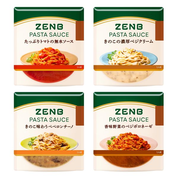 ZENB Zenbu Pasta Sauce, Bulk Purchase, Set of 4 Types, 4 Servings (Sugar Off, Gluten-Free, Sugar Control, Easy Range Control, Plant Based, Flour-free, Cookable)