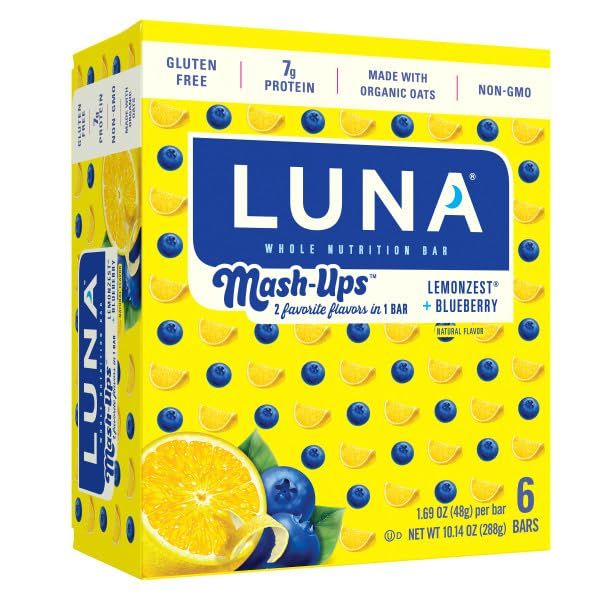 LUNA Mash-Ups - LemonZest + Blueberry Flavor - Gluten-Free - Non-GMO - 7-9g Protein - Made with Organic Oats - Low Glycemic - Whole Nutrition Snack Bars - 1.69 oz. (6 Count)