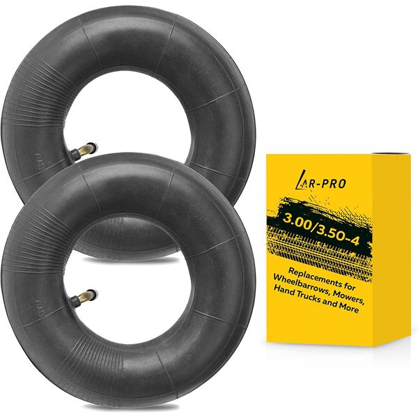 4.10/3.50-4 Heavy Duty Replacement Inner Tube with TR-87 Bent Valve Stem (2-Pack) - for Wheelbarrows, Mowers, Hand Trucks and More 3.50-4 Tire