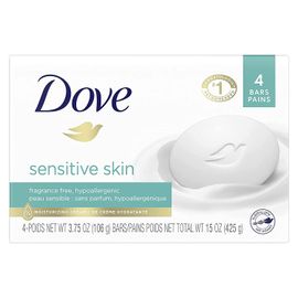  (PACK OF 4 BARS) Dove Unscented Beauty Soap Bar: SENSITIVE  SKIN. Hypo-Allergenic & Fragrance Free. 25% MOISTURIZING LOTION & CREAM!  Great for Hands, Face & Body! (4 Bars, 3.5oz Each