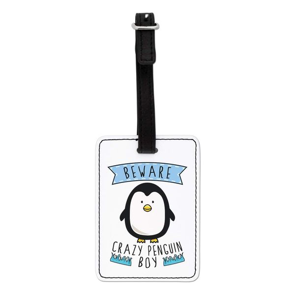 Gift Base Beware Crazy Penguin Boy Visual Luggage Tag with Black Strap