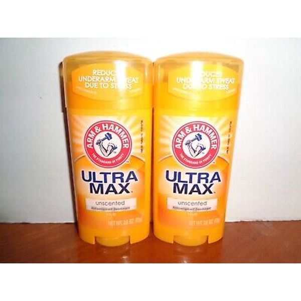 Lot 2 Arm & Hammer Ultramax Unscented Antiperspirant Deodorant Solid 2.6oz 02/26