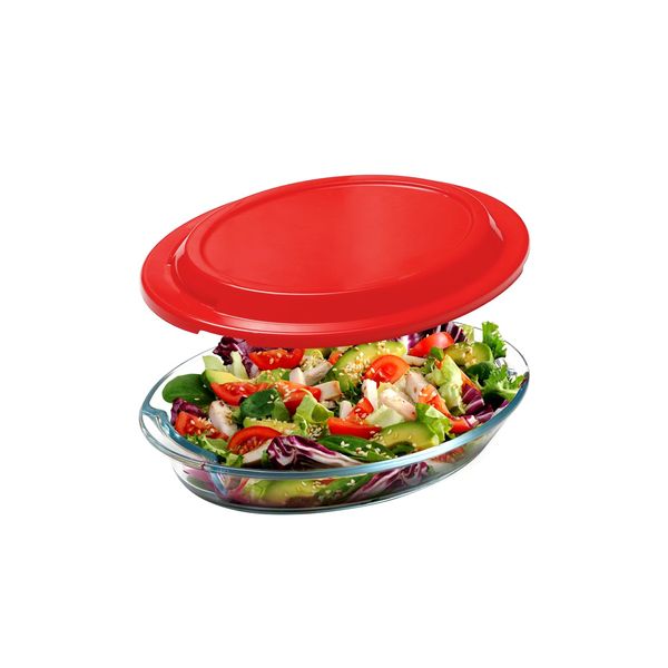 Mini Glass Baking Dish with Lid, 0.8L - Mini Lasagne Dish for Oven(NOT THE LID), Oval, Glass Storage Container with Plastic Lid