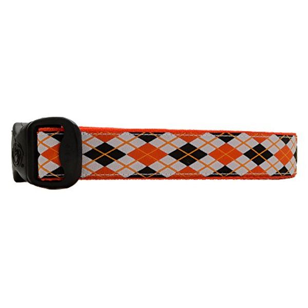 3 Dirty Dawgz Adjustable 1" Argyle Black & Orange Halloween Dog Collars for Medium Large and X-Large Dogs (Medium 1" (14"-22" Neck))