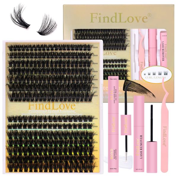 DIY Lash Extension Kit 280pcs Lash Clusters Kit 60D+80D Individual Lashes 10-16mm Lash Clusters Kit Lash Bond and Seal Cluster Lashes Glue Remover Lash Tweezer