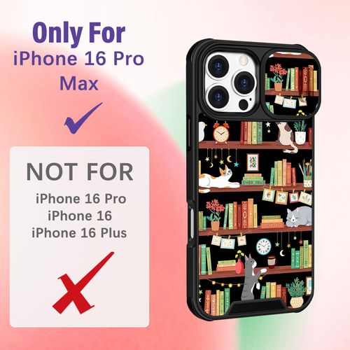 Funermei for iPhone 16 Pro Max Case - Women Girls Cute Phone Cover Girly Pretty Aesthetic Cat and Books Unique Design with Camera Cover and Ring Stand Funda for Apple 16 Pro Max
