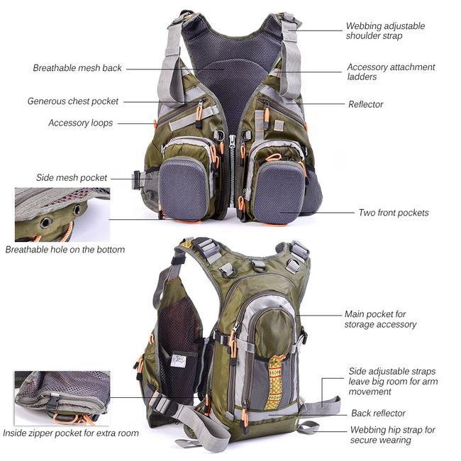 Fly Fishing Vest,Fly Fishing Vests for Men,Adjustable Lightweight  Breathable Outdoor Free Size Fishing Vest Backpack with Multiple Pockets  for Fly Fishing, Life Jackets & Vests -  Canada