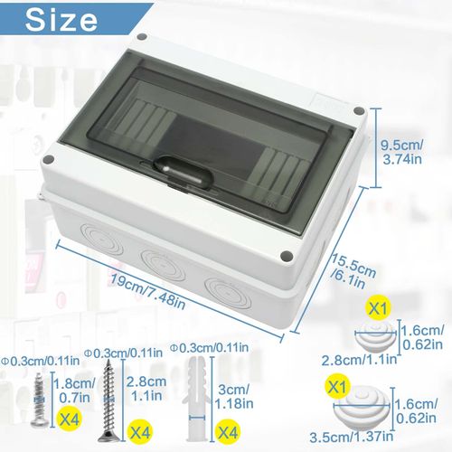 Surface-mounted Distribution Box, 8 Module Circuit Breaker Distribution Box IP65 Waterproof Fuse Box Circuit Breaker for Indoor and Outdoor Use