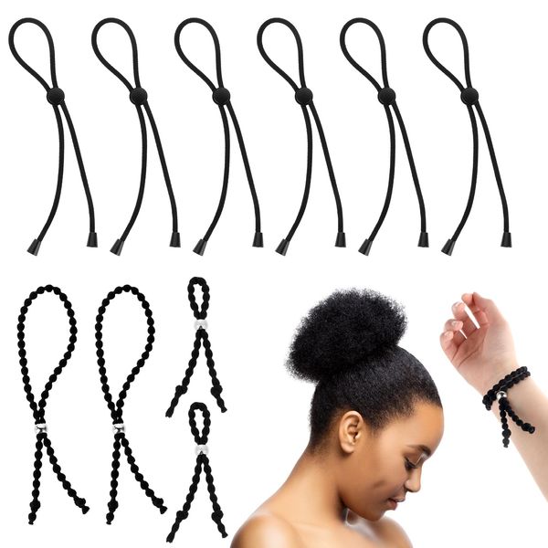 6pcs Adjustable Hair Ties For Thick Hair Puff Cuff For Natural Hair Tie For Dreadlock Loc Afro Puff Ponytail Holder No Damage Adjustable Slip Satin Scrunchies Long Curly Hair Pineapple Kinky Braid