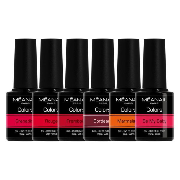 Méanail Paris Gel Nail Set of 6 Colors, UV/LED Compatible, Color Gel, Rouge Set, Cruelty Free, Vegan, 10-FREE