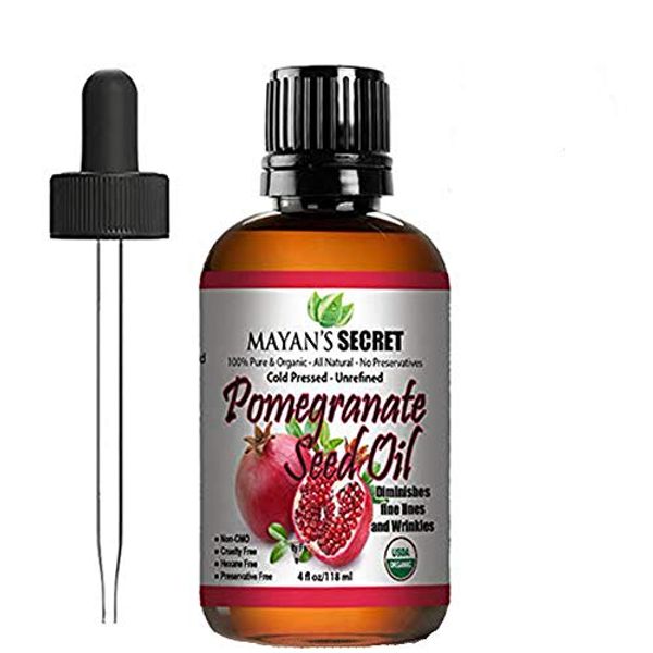 Mayan's Secret USDA Certified Organic Pomegranate Seed Oil for Skin Repair -Large 4oz Glass Bottle Cold Pressed and Pure Rejuvenating Oil for Skin, Hair and Nails