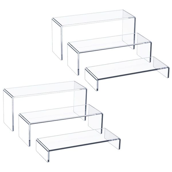 HIIMIEI Acrylic Display Riser, 6 Pcs 9" Large Acrylic Risers, Clear Rectangular Display Shelf for Cupcake Stand, Tiered Display Stand for Gemstone, Curio, Anime Figurines, Collectibles