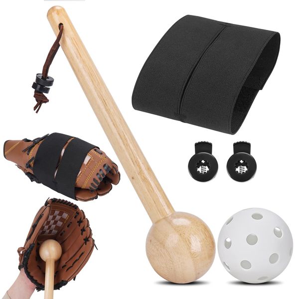 Rolitwils Baseball Glove Break-in kit for Men & Adult, One-Piece Structure Baseball Glove Mallet, Baseball Mitts Wooden Shaping Hammer, Softball Glove Wrap Band, Plastic Practice Ball & Glove Locks