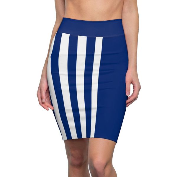 Womens Pencil Skirt Blue/white Stripe, Stretch Mini, S152393 - S / 4 oz.