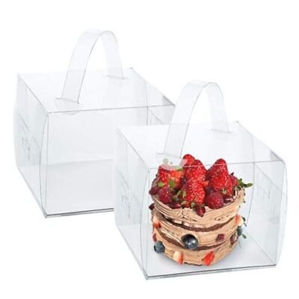 20pcs 6X6X5 Inches Transparent Bakery Boxes with Cake Boards 6×6×5in-20pack