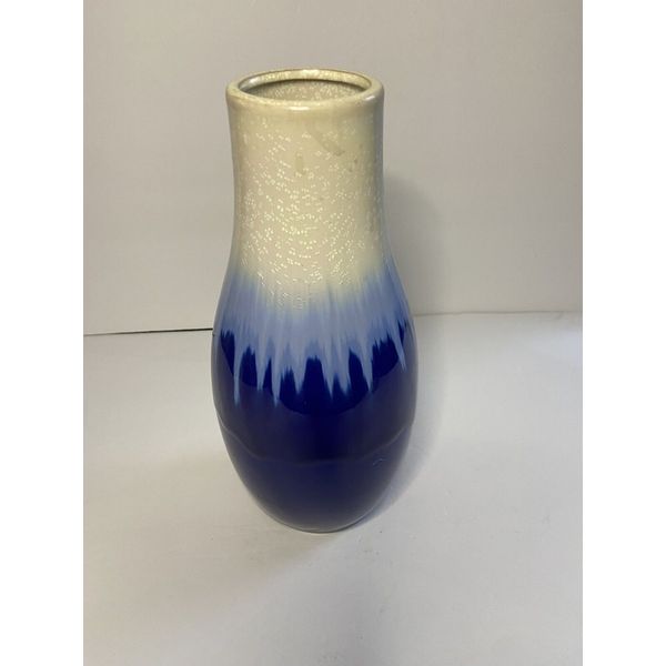 Tall Ceramic Vase Blue Beige Home Decor Art Deco Coastal 11” Modern Ocean