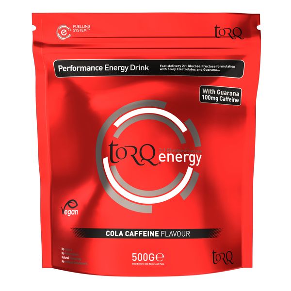 Torq Energy Drink Caffeine Cola Isotonic Energy Drink Powder - Electrolyte Powder Energy Drinks High Carbohydrates 30g per 500ml and Sodium - 15 Servings - 500g