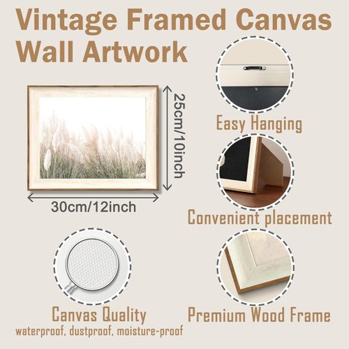ASTRDECOR Framed Canvas Wall Art for Home Decor, Farmhouse Decor Pampas Grass Boho Wall Art Canvas Oil Painting, Rustic Neutral Wall Decor for Bedroom Living Room Gallery Bathroom - 10''x12''